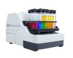 A laboratory machine with multiple tubes of different colors png