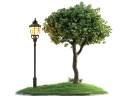 A tree and a lamp post on a grassy island png