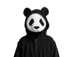 A panda mask is worn by a person in a black hoodie png
