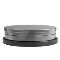 Elegant Brushed Metal Round Display Stand with Black Base for Product Showcase or Presentation png