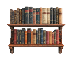 An old wooden shelf with books on it png