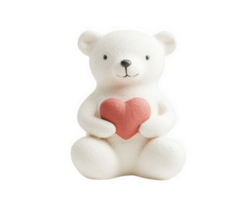 A white bear holding a pink heart on a black background png