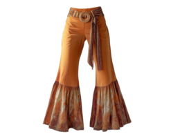 An orange bell bottom pants with a belt png