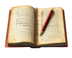 An open notebook with a pen and a pen inside png