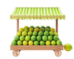 A cart with green limes and a green awning png