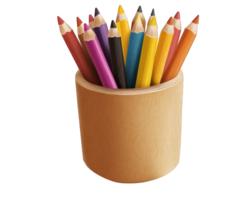 A wooden container with a bunch of colored pencils png