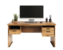 A computer desk with drawers and a monitor png