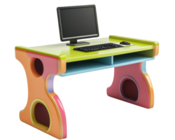 A computer desk with colorful wooden parts png