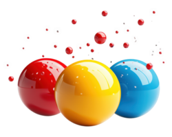 Three colorful balls are shown on a black background png