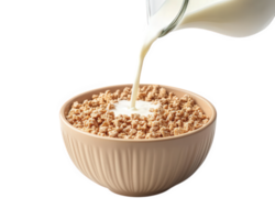 A bowl of cereal is being poured with milk png