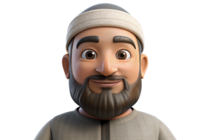 3D Smiling Cartoon Muslim Man Wearing a Traditional Taqiyah png