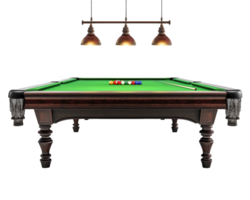 A pool table with a green cloth and a light fixture png
