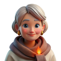 serene rustic Portrait of an elderly woman with a kind face and twinkling eyes, wrapped in a warm shawl, lit by a fireplace glow, in a cozy, realistic style original png