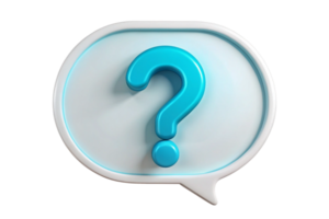3D Render of a Blue Question Mark in a White Speech Bubble, FAQ Concept, Help and Support Icon, Inquiry Symbol, Question and Answer Graphic png