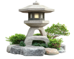 A stone lantern with a small garden in front of it png