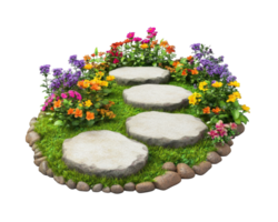 A stone path surrounded by flowers and rocks png