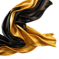 image of flowing black and gold silk fabric, luxurious textile texture, elegant drapery, rich color combination, smooth satin surface, sophisticated design, artistic rendering, wavelike pattern png