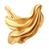 Abstract image of flowing golden silk fabric, luxurious satin texture, elegant textile, smooth waves and folds, 3D rendering, golden drapery, rich color, beautiful textile, fabric design png