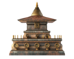 A small temple with a golden roof and many statues png