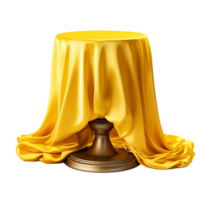 Elegant Gold Pedestal Covered with Luxurious Yellow Silk Drapery, 3D Render, Product Display, Presentation Table, Showcase Stand, Empty Podium, Blank Surface png