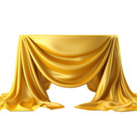 Luxurious Golden Silk Draped Over a Hidden Object, Mysterious Reveal, Elegant Presentation, Premium Product, 3D Render, Abstract Background, Golden Fabric, Rich Texture, Smooth Surface, Shiny Material png