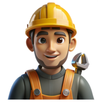 serene minimalist Portrait of a construction worker with a hard hat and tools, strong and capable, with gritty, realistic lighting, in a documentary style high quality png