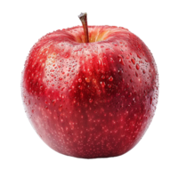 A single red apple with water droplets, vibrant color, juicy fruit, healthy snack, delicious fruit, perfect for eating, close up view, macro photography png