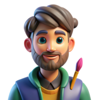 wonderful modern Portrait of an artist with a paintbrush, creative and expressive, with vibrant colors and textured brushstrokes, in an abstract expressionist style premium png