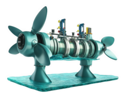 A model of a submarine with propellers on top png