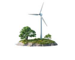 A wind turbine on an island with trees png