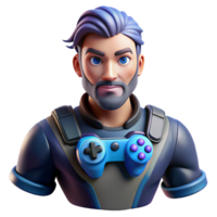 serene abstract Portrait of a gamer with a controller, focused and intense, with colorful game lighting and dynamic action, in a gaming aesthetic detailed png