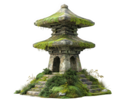 A stone pagoda with moss growing on it png