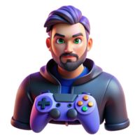 vibrant minimalist Portrait of a gamer with a controller, focused and intense, with colorful game lighting and dynamic action, in a gaming aesthetic detailed png