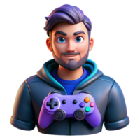 magnificent traditional Portrait of a gamer with a controller, focused and intense, with colorful game lighting and dynamic action, in a gaming aesthetic professional png