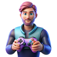 vibrant creative Portrait of a gamer with a controller, focused and intense, with colorful game lighting and dynamic action, in a gaming aesthetic exclusive png