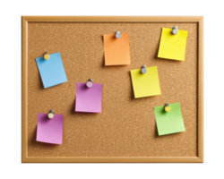 A cork board with sticky notes pinned to it png