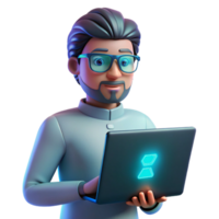 stunning abstract Portrait of a programmer with a laptop, coding, with glowing screen light and a futuristic atmosphere, in a cyberpunk style professional png