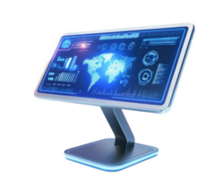 A computer monitor with a blue screen and a globe png