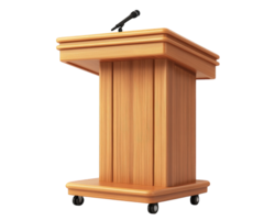 Wooden podium with microphone isolated on black background png