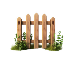 Wooden fence with plants and grass png