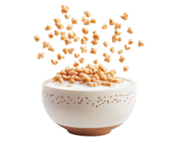 A bowl of cereal with cereal falling out png