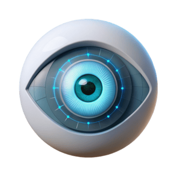 straordinario minimalista un' singolo umano occhio con un' hud Schermo sovrapposto, in mostra complesso dati visualizzazioni e biometrico letture, illuminato di un' freddo, clinico bianca luce, realistico stile dettagliato png