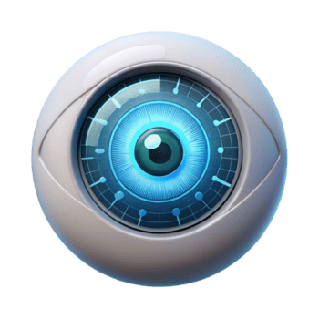 degno di nota artistico un' singolo umano occhio con un' hud Schermo sovrapposto, in mostra complesso dati visualizzazioni e biometrico letture, illuminato di un' freddo, clinico bianca luce, realistico stile esclusivo png