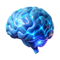wonderful modern A holographic projection of a human brain, pulsating with vibrant energy and data streams, lit by an ethereal blue glow, bioluminescent style genuine png