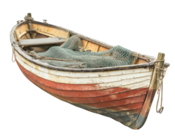 An old wooden boat with a net on the side png
