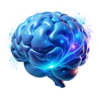 extraordinary abstract A holographic projection of a human brain, pulsating with vibrant energy and data streams, lit by an ethereal blue glow, bioluminescent style premium png