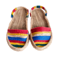 Pair of Handmade Jute Sandals with Colorful Woven Stripes png