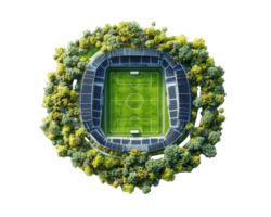 An aerial view of a soccer field surrounded by trees png