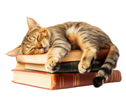 A cat sleeping on a stack of books png