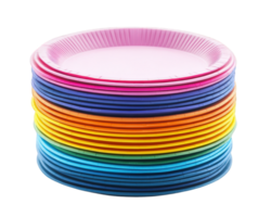 A stack of paper plates with rainbow colors png